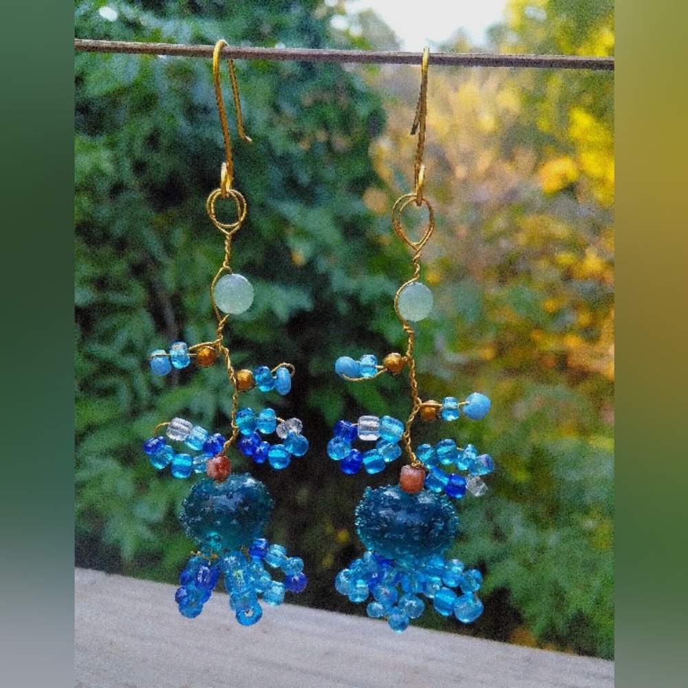 New Beaded Wirewrapped Earrings Jade And Glass Beads